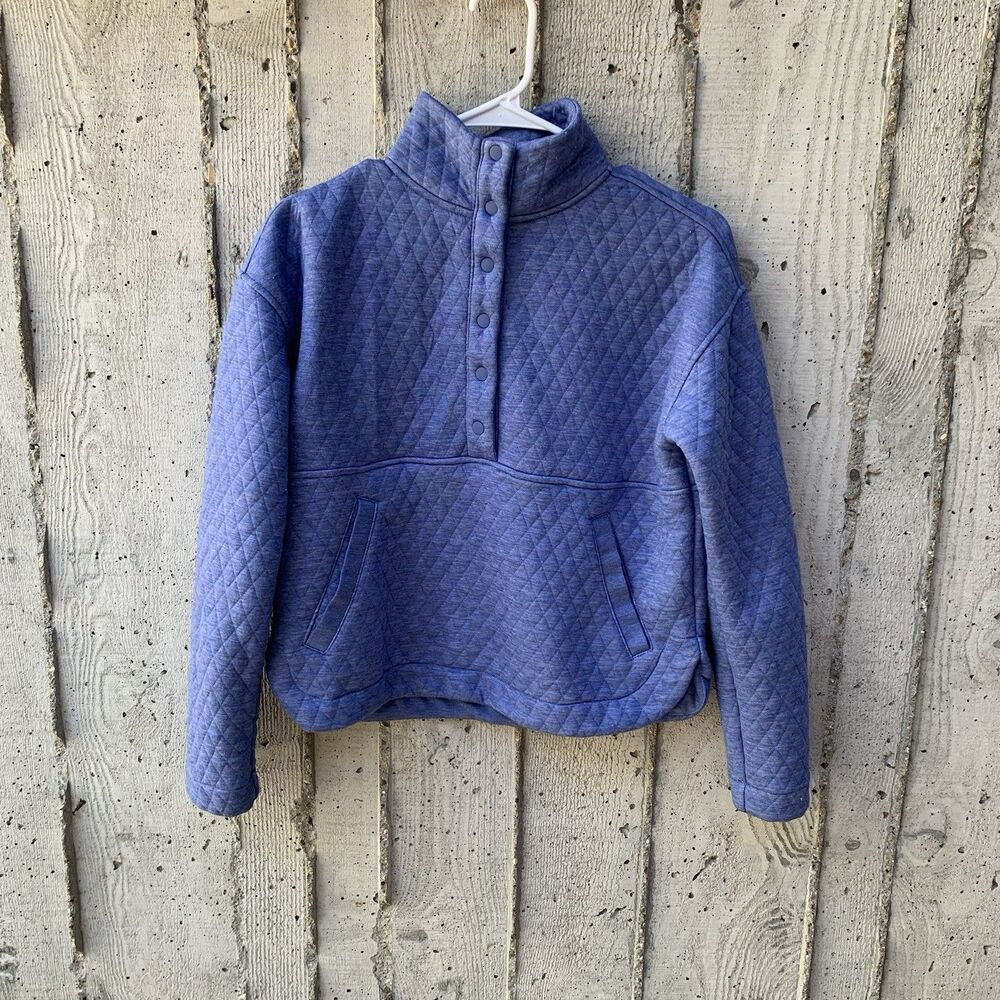 Marine Layer Corbet Quilted Half Snap Sweater Blue Boxy Pullover Relaxed XS